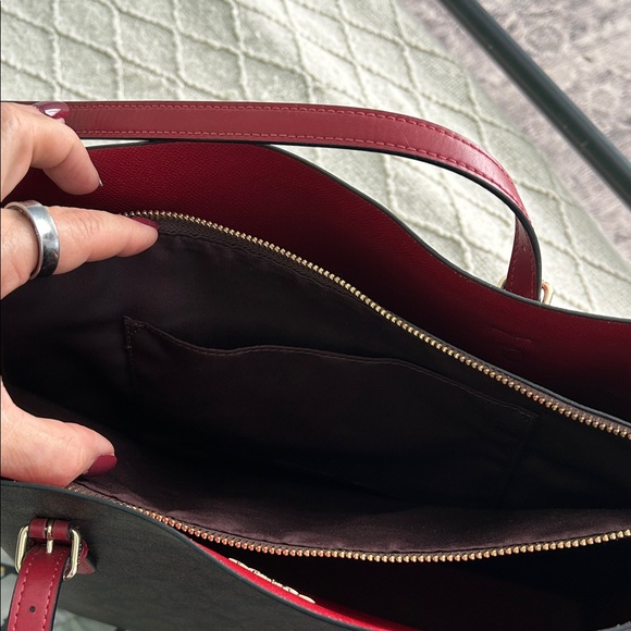 Coach Dark Brown and Red Tote Bag - Picture 3 of 4